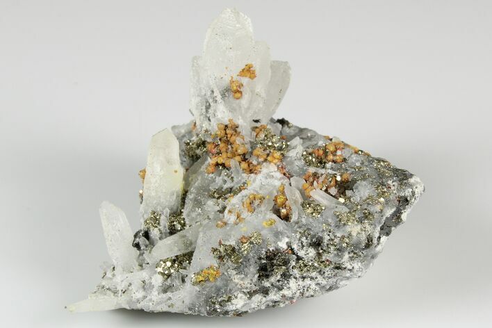 Botryoidal Orpiment on Quartz and Pyrite - Peru #187338